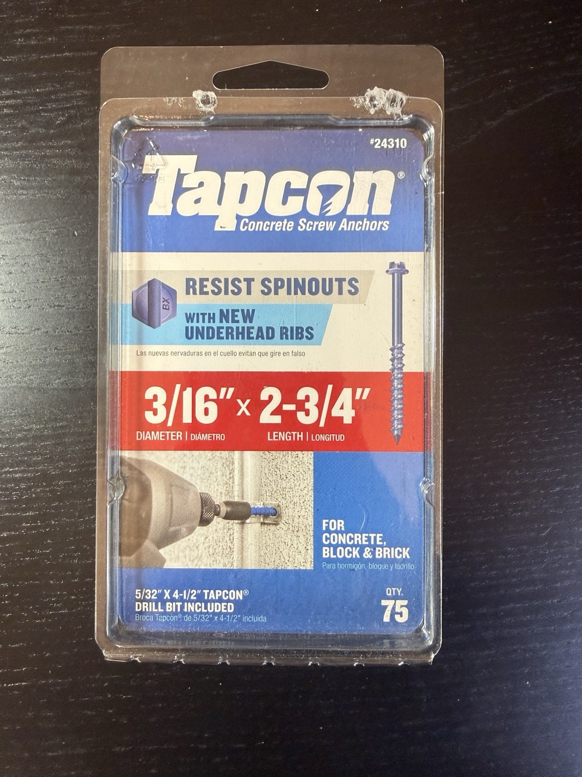 TAPCON 24310 3/16-in x 2-3/4-in Hex-Washer-Head Concrete Screw Anchors 75-Pack