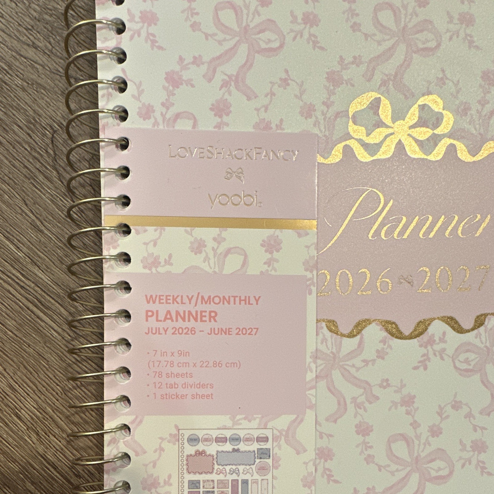 LoveShackFancy x yoobi 2026-2027 Weekly/Monthly Spiral Planner 7×9 Paperboard