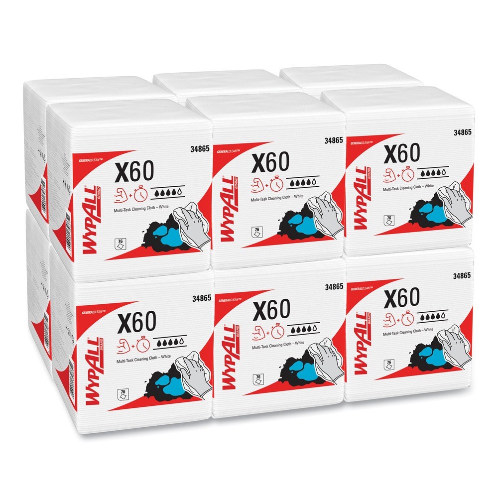 WypAll 34865 X60 12.5″ x 13″ 1/4 Fold General Clean Cloths (76/Bx, 12 Bx/Ct) New