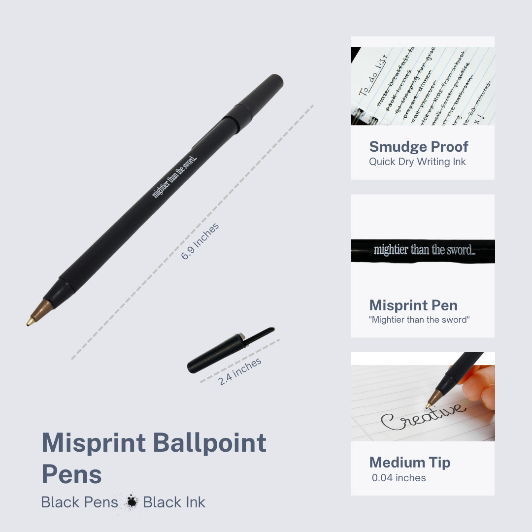 Misprint Pens 50 pcs Ball Point Ink Wholesale Lot Bic Round Stic Style Black Cap