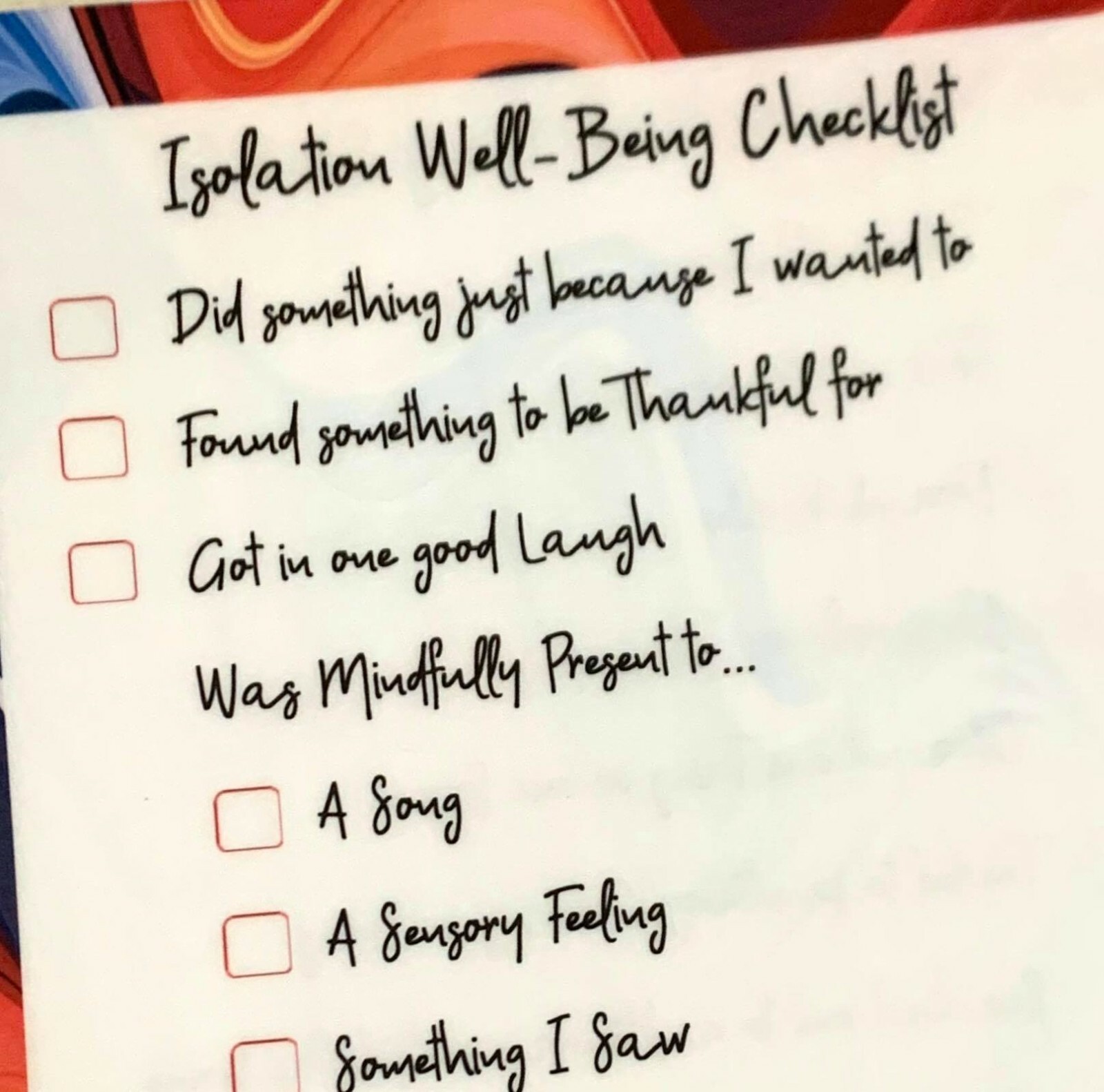 Isolation Well-Being Checklist Dashboard Insert 4 use with Erin Condren Planner