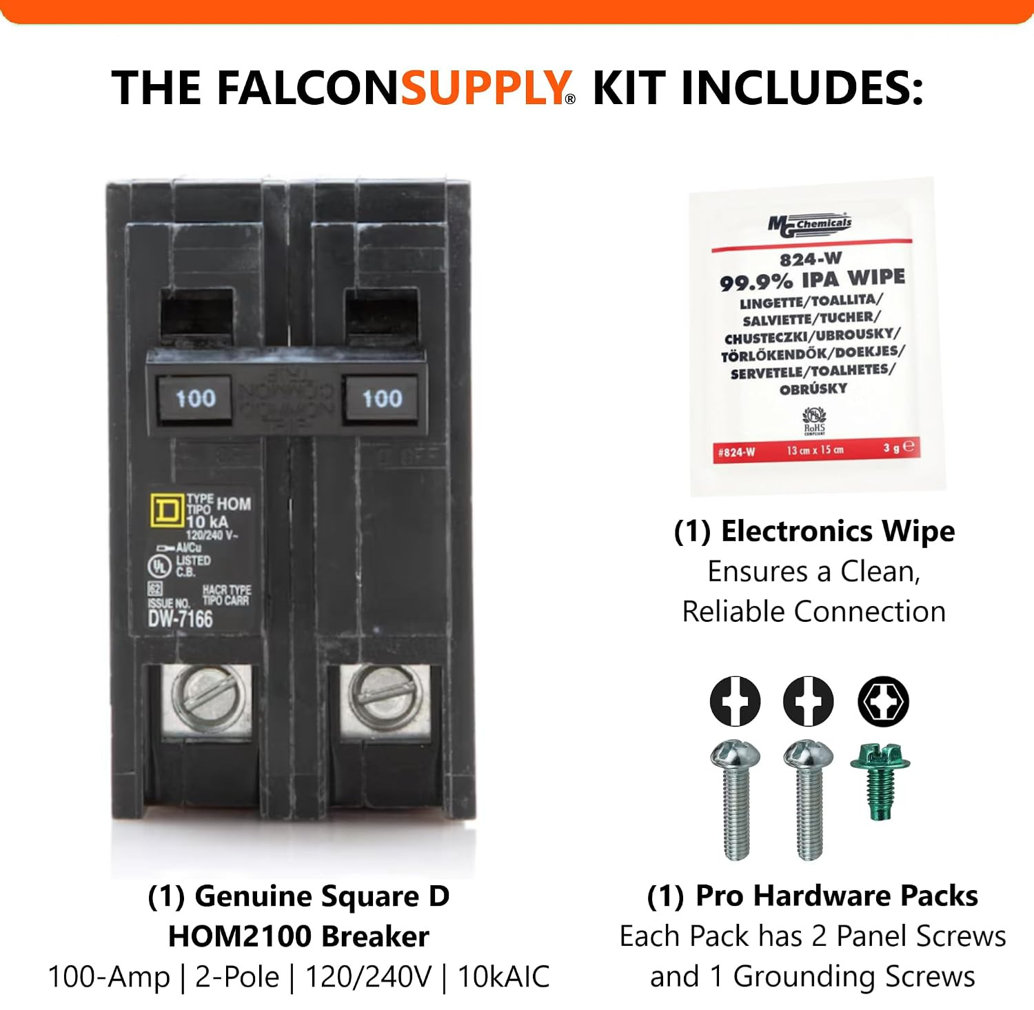 Genuine Square D HOM2100 Circuit Breaker Kit Bundle (1 Pack), 100 Amp (100A) Dou