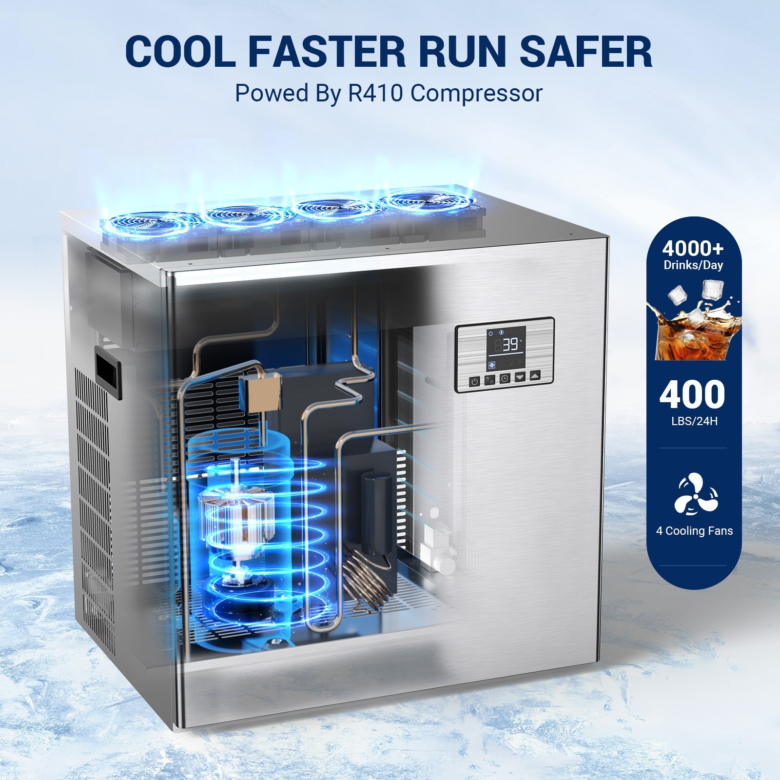 Commercial Ice Maker Machine – Head 400 lbs/Day Self-Cleaning Ice Maker Machines