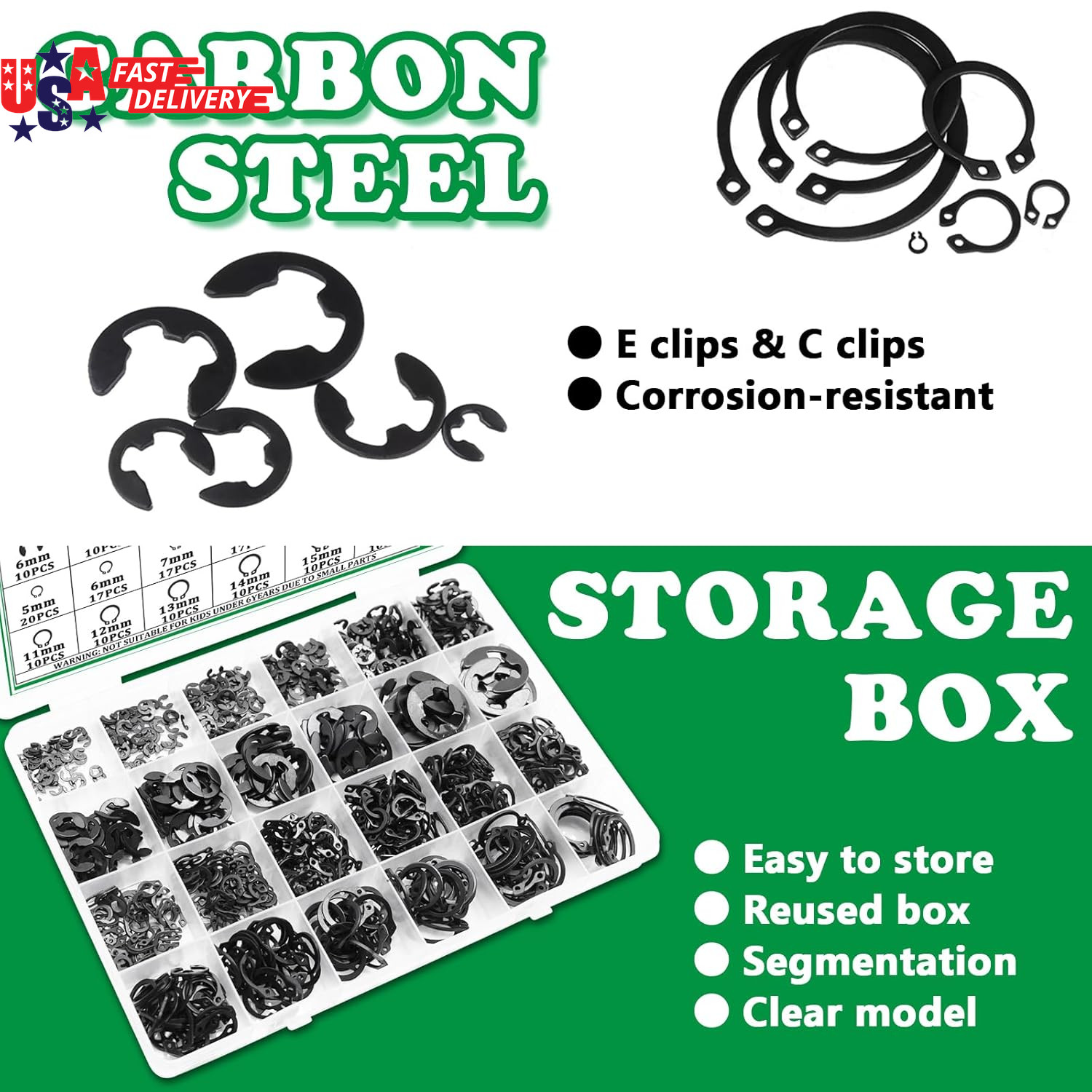 330PCS Snap Rings Assortment Kit, E Clips Assortment Kit (2MM-12MM) and C Clips