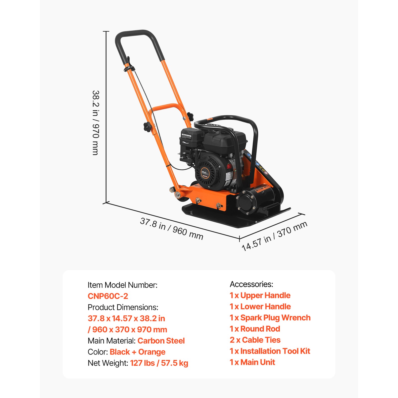Uimoso 6.5HP Vibrating Plate Compactor for Asphalt, 5600VPM, 2360lbs