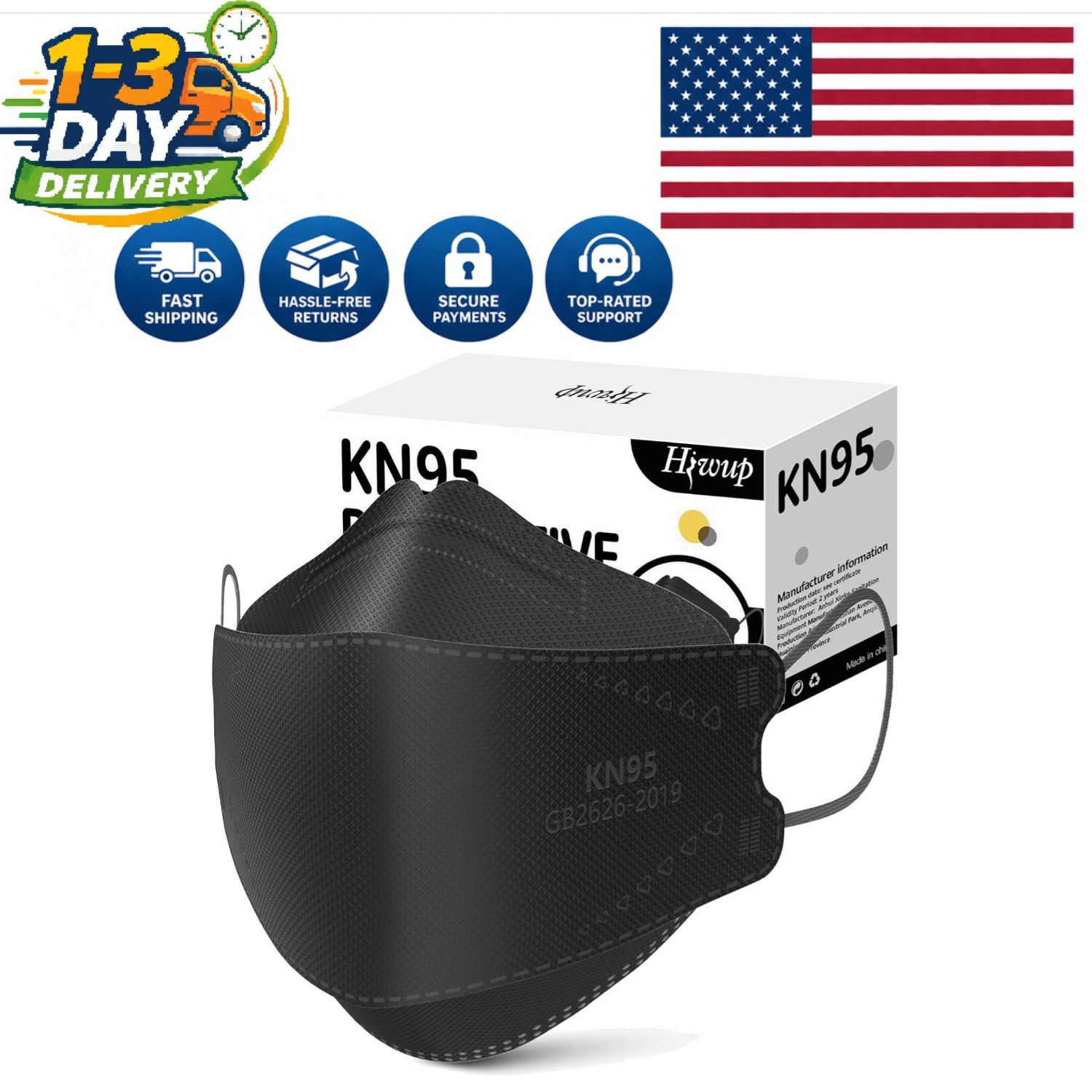 50-Pack Black KN95 Face Masks – Superior Protection & Comfort For All Scenarios