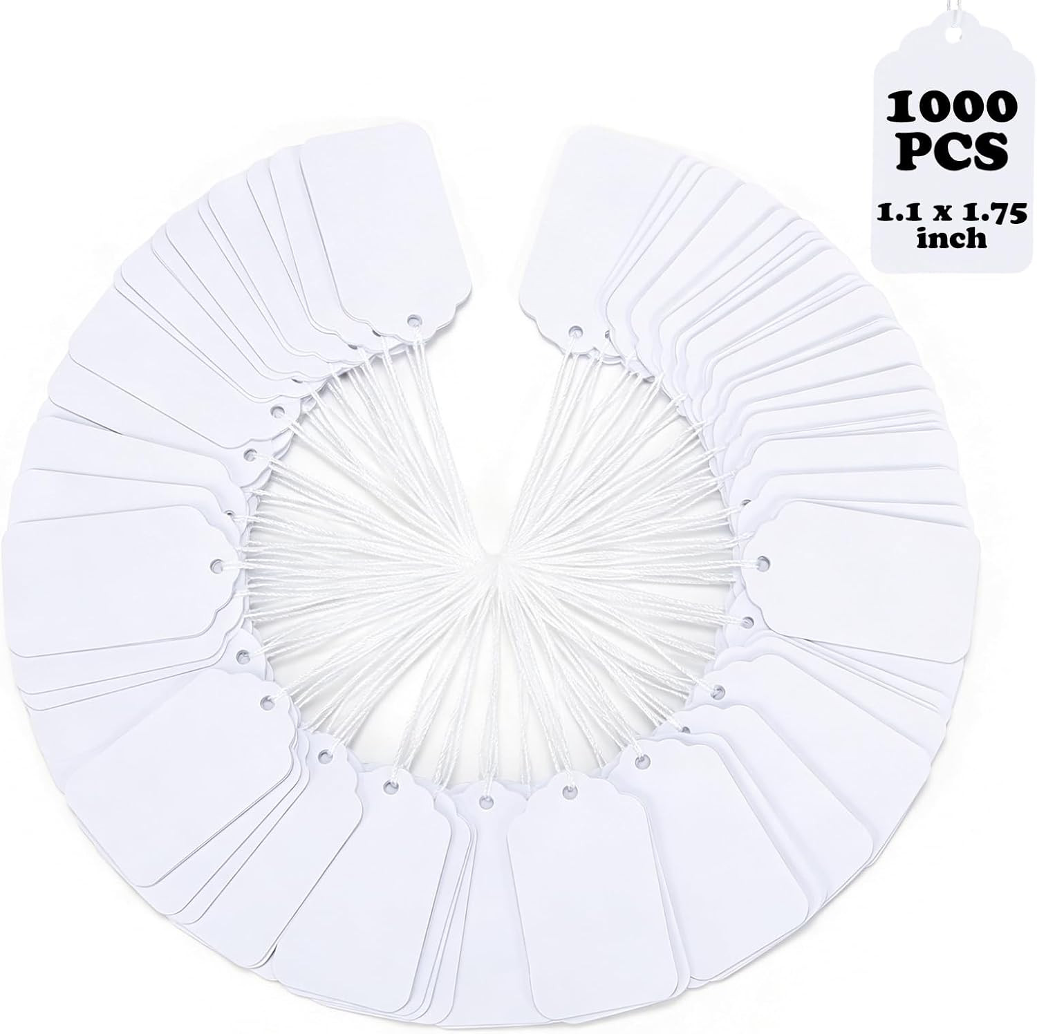 1000 PCS White Price Tags with String – 1.75 X 1.1 Inch Heavy Duty 250 GSM