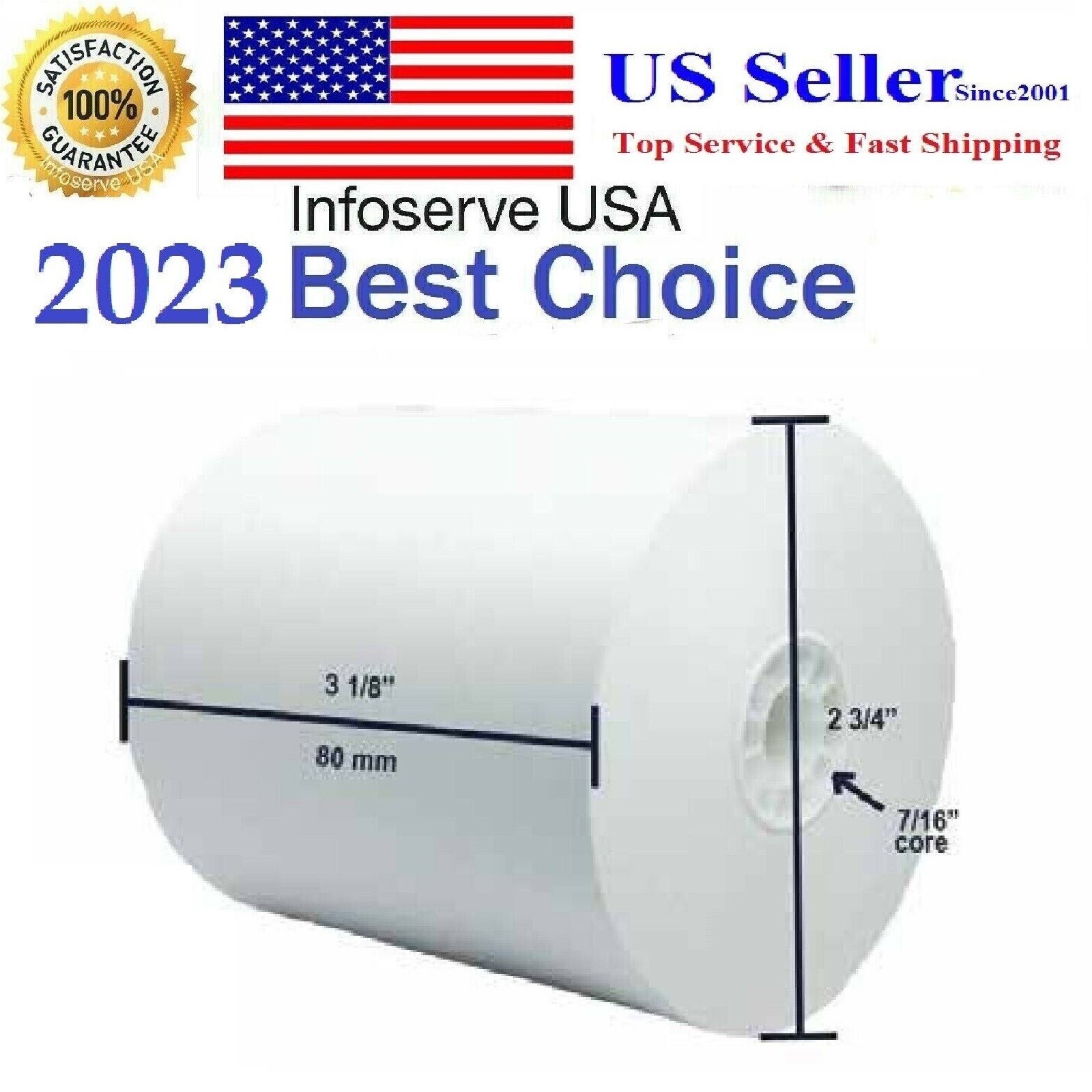 (8 Roll) 3 1/8” (80mm)x230′ THERMAL PAPER ROLL,3 1/8”x230′ Thermal BPA Free*