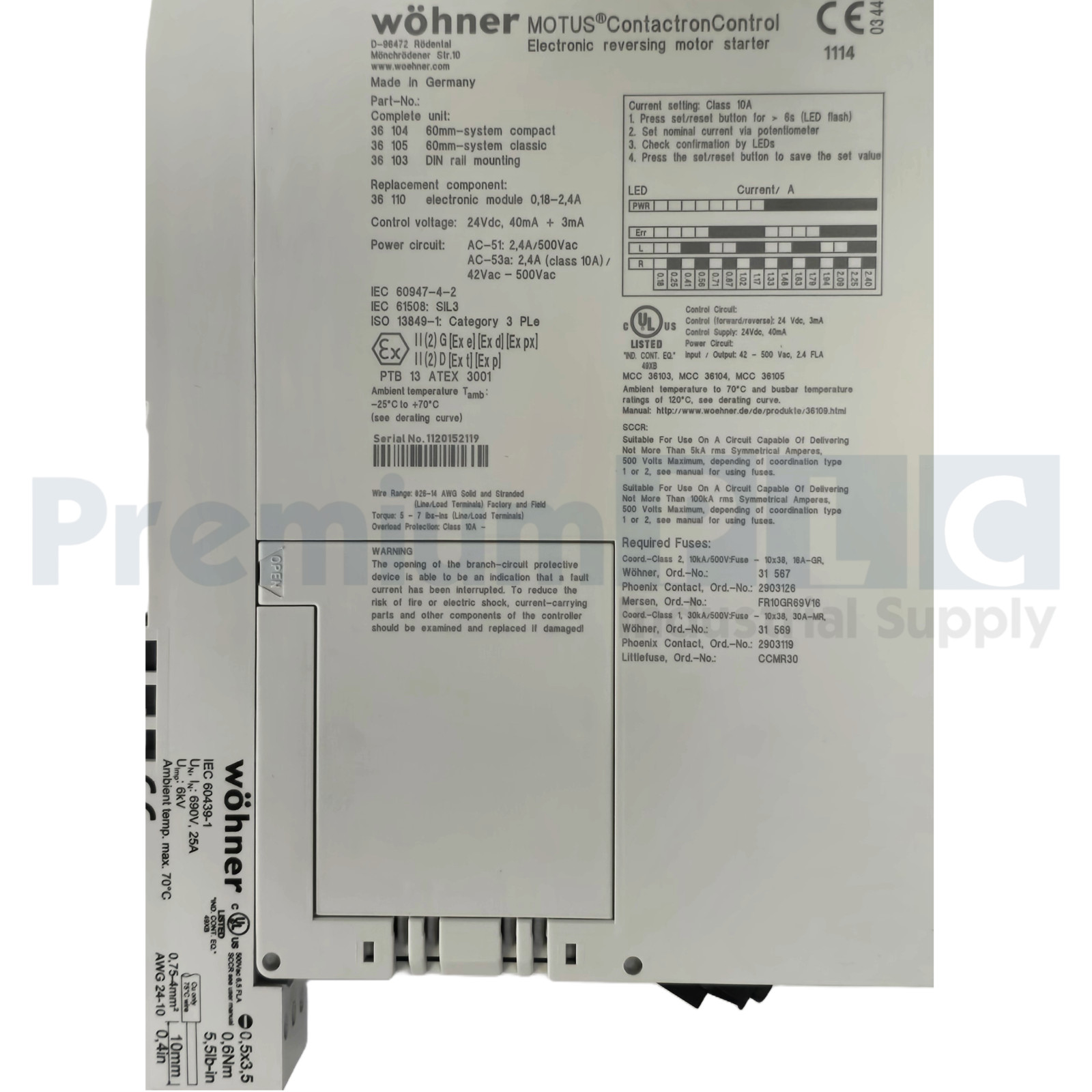 WOHNER 36103 / 36103000B MOTUS HYBRID MOTOR STARTER, 3-POLE, 0.18 – 2.4A NSMP