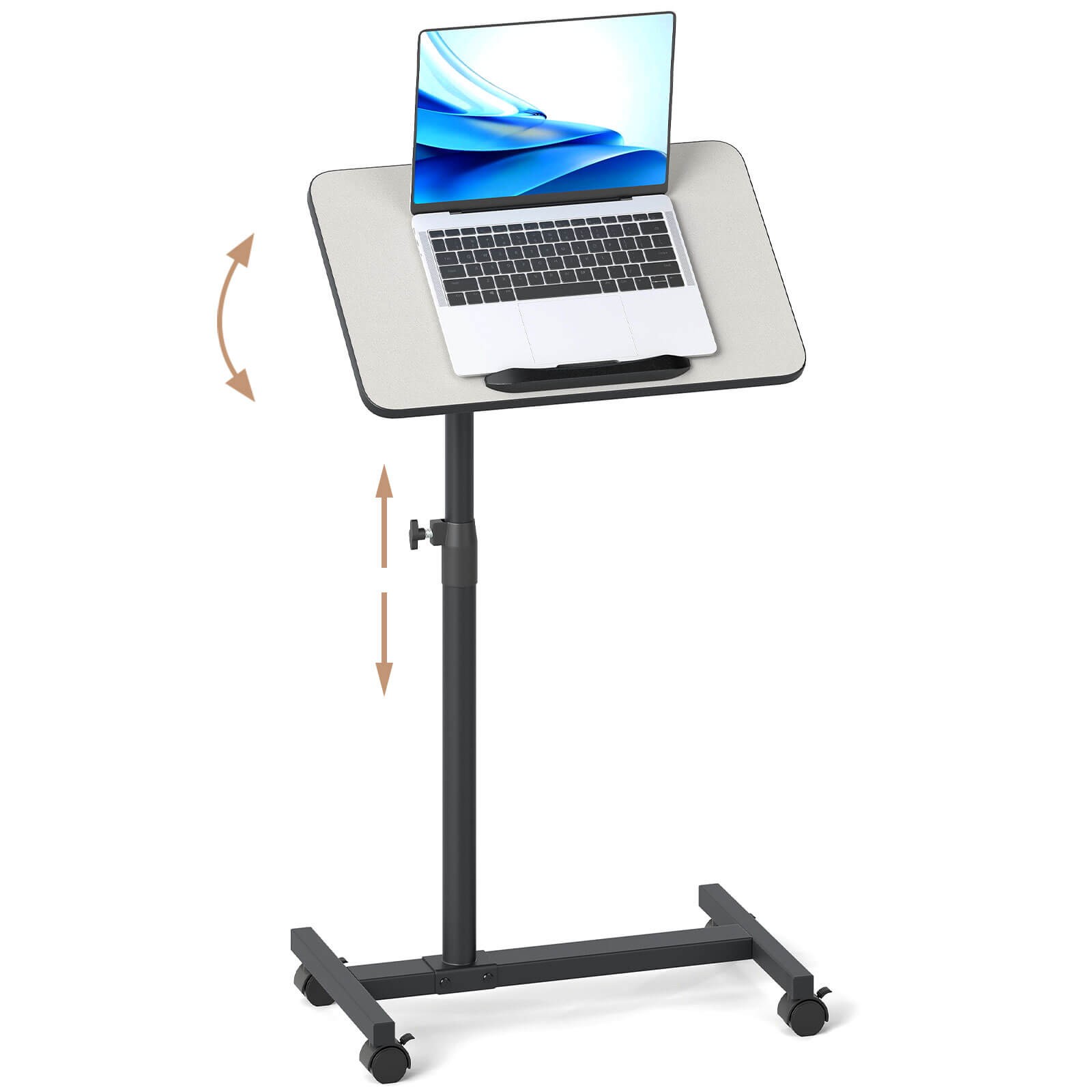 Costway Overbed Rolling Table Over Bed Laptop Food Tray Desk Tilting Top Grey