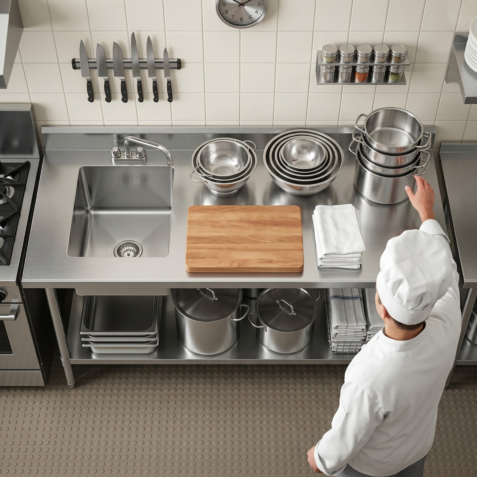 30 in. x 72 in. Stainless Steel Work Table with Built-in Left Sink and Faucet