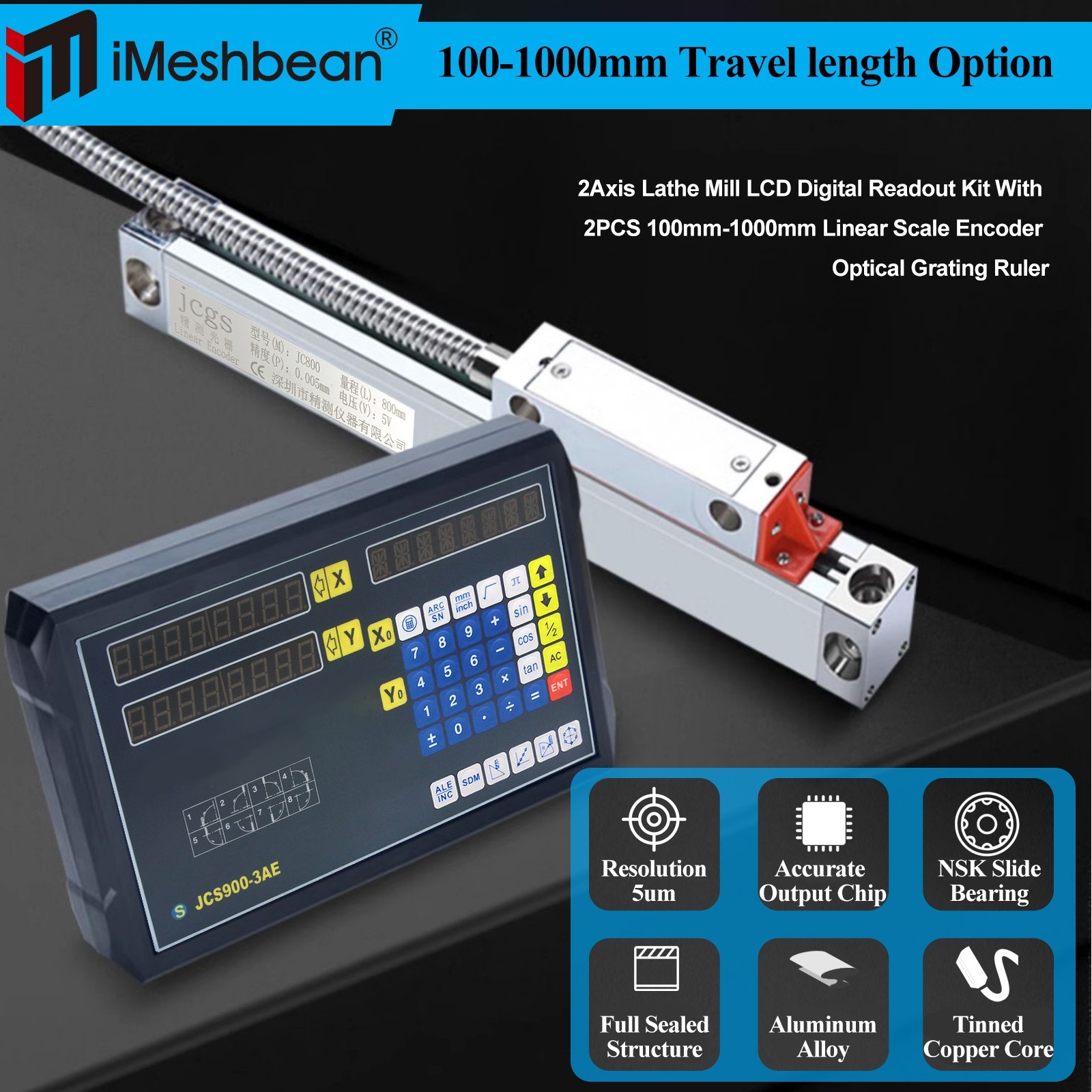 Digital Readout 12″ & 36″ Linear Scale w/ DRO 2 Axis Kit for Bridgeport Mill