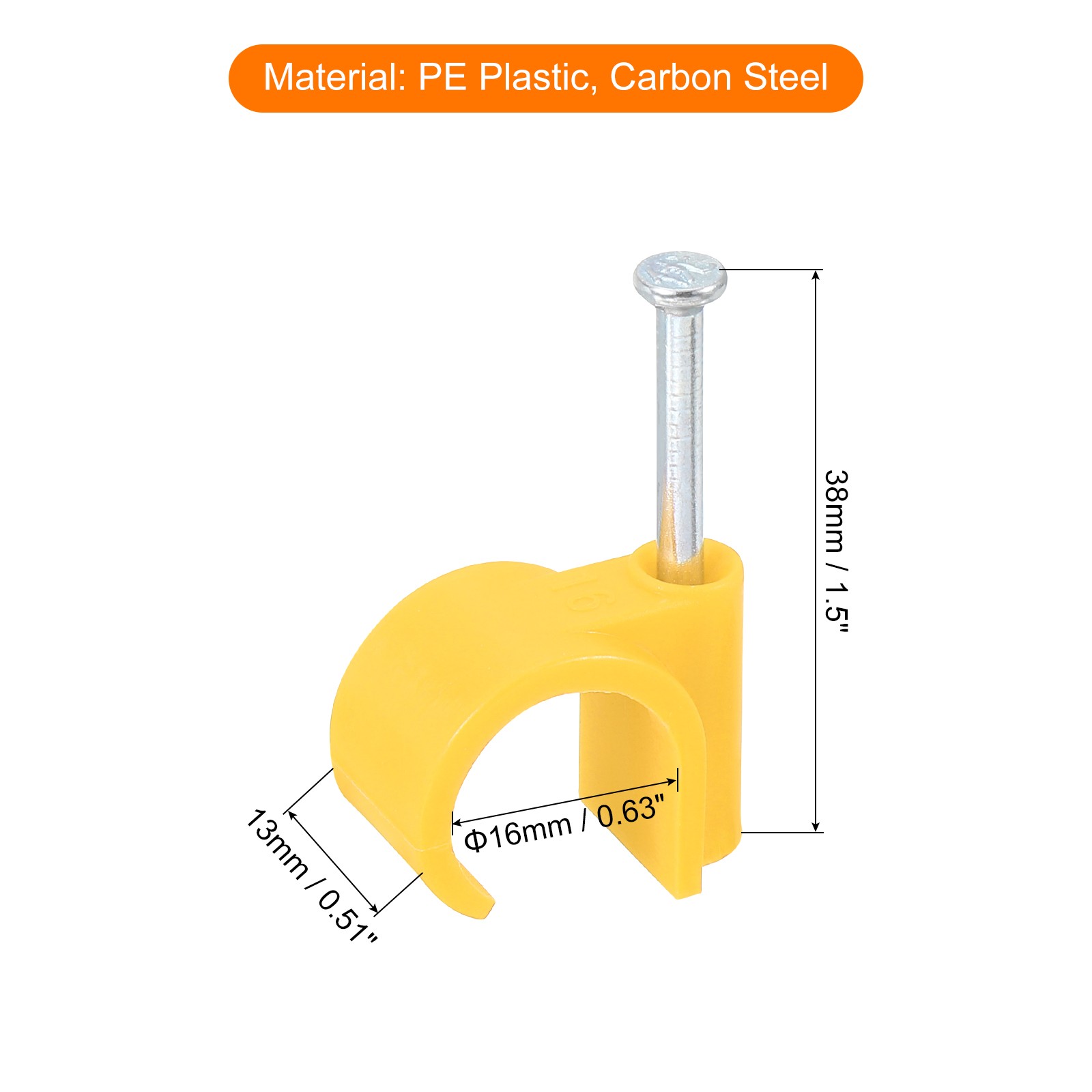 50Pcs Cable Wire Clips, Nail in Cable Clips 16mm/0.63″, Yellow