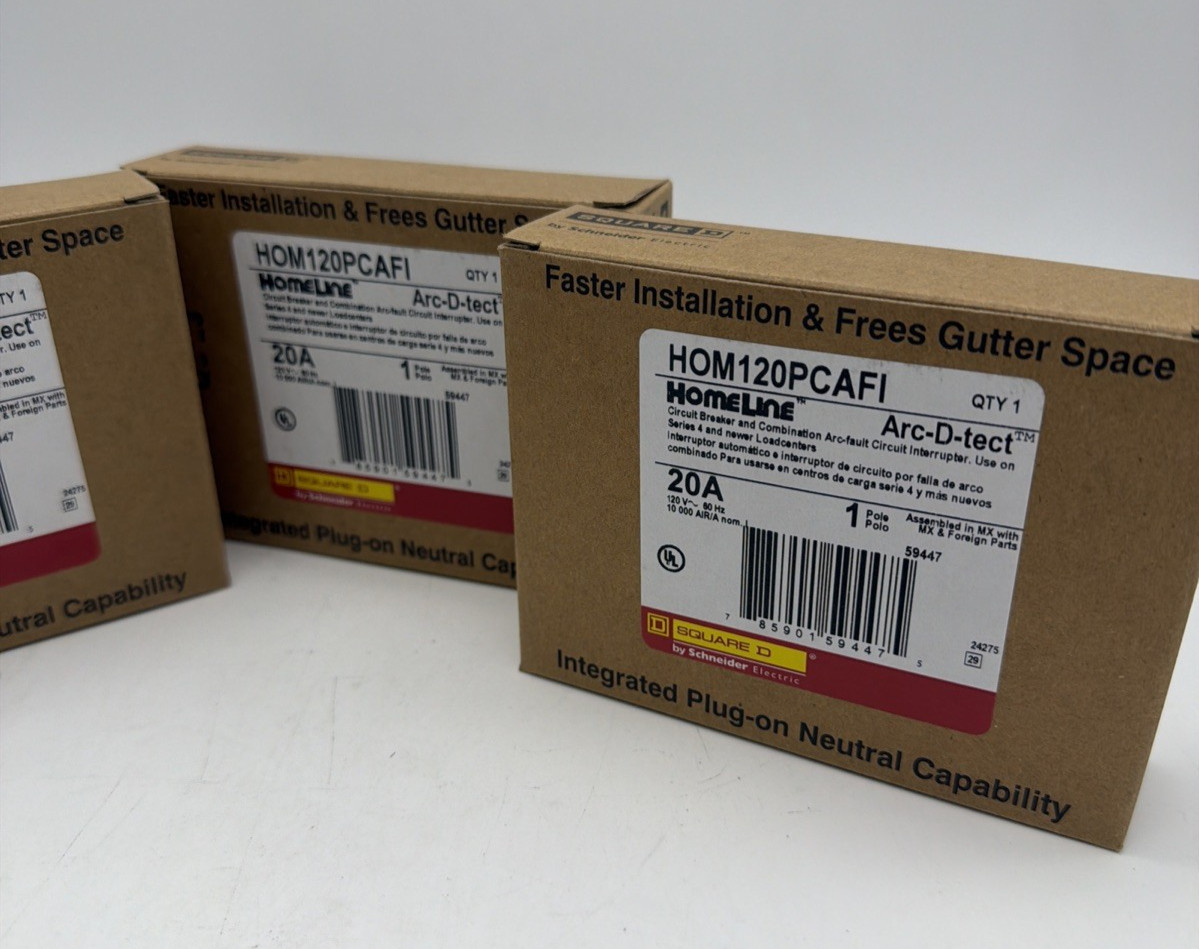 SQUARE D HOM120PCAFI AFCI CIRCUIT BREAKER 20A 1-POLE PLUG-ON NEUTRAL -3 PACK