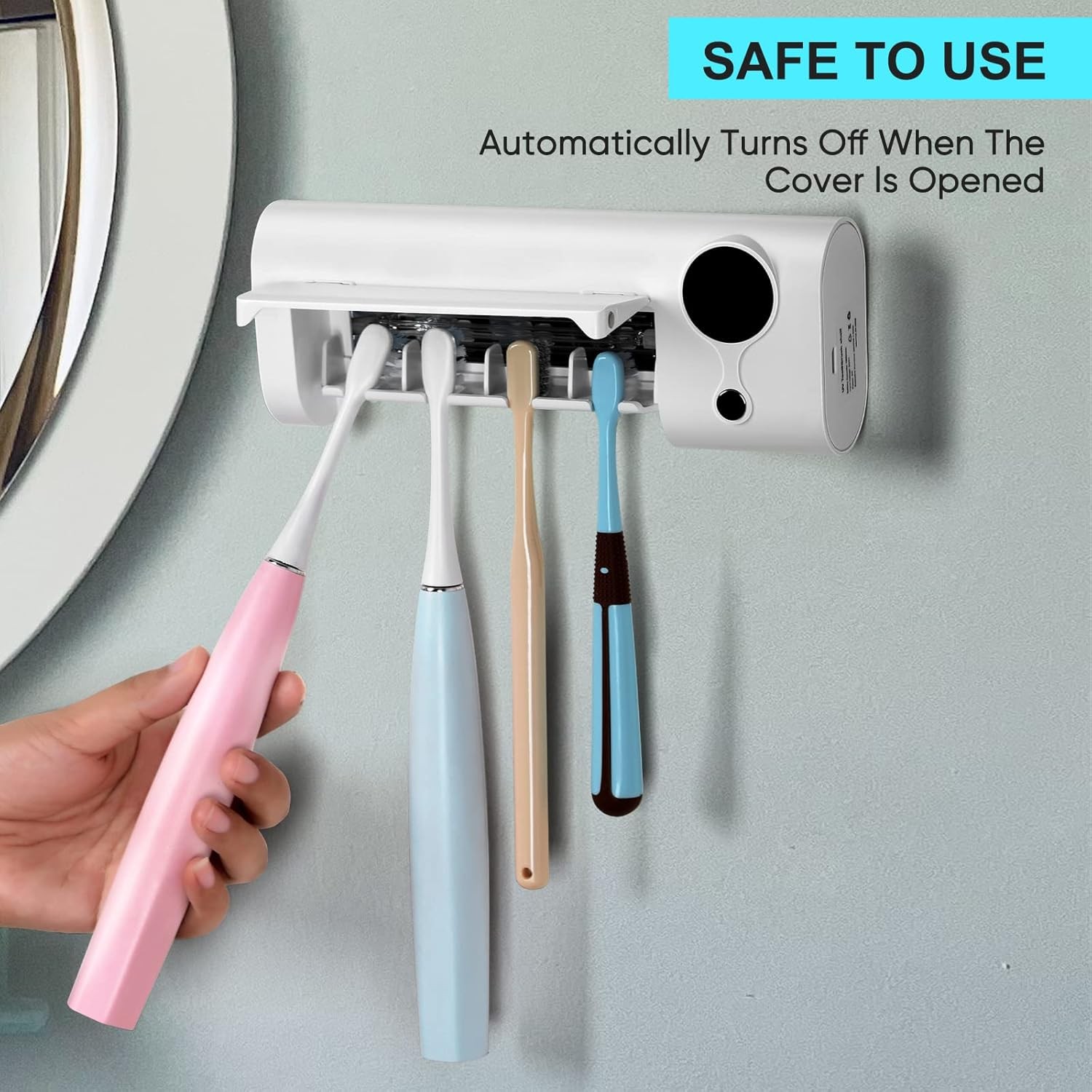 Wall Mounted Toothbrush Cleaner Rechargeable 4 Slots No Drilling Timer