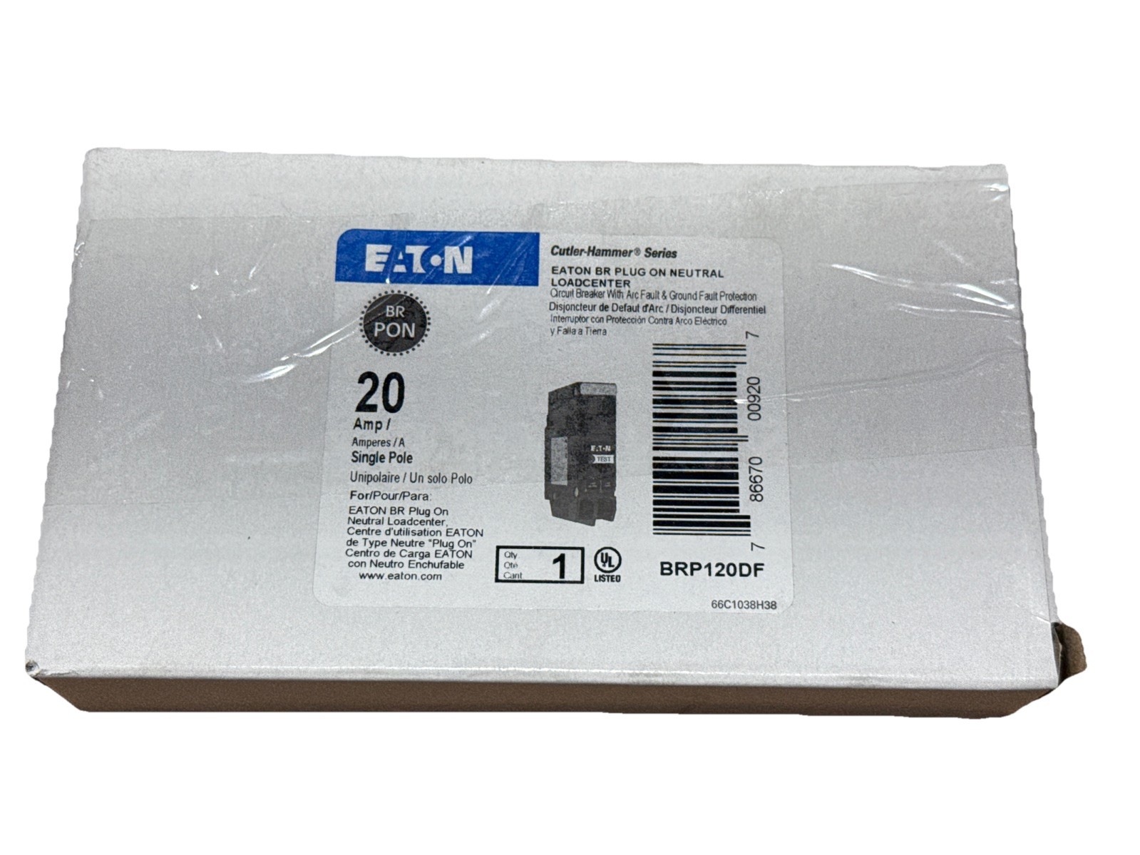 Eaton BRP120DF – 20 Amp Dual Purpose AFCI GFCI Circuit Breaker 120V New