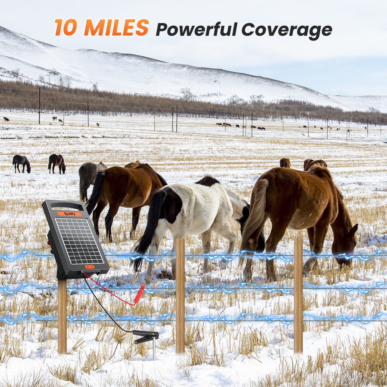 24H Uninterrupted Protection Solar Fence Charger 10 Miles Electric Fence Charger