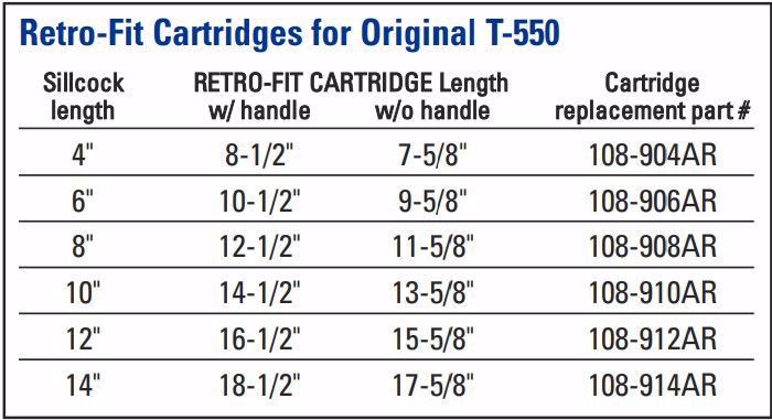 Legend 108-912AR Replacement Cartridge For Original 12” Frost Free T-550 Sillcoc