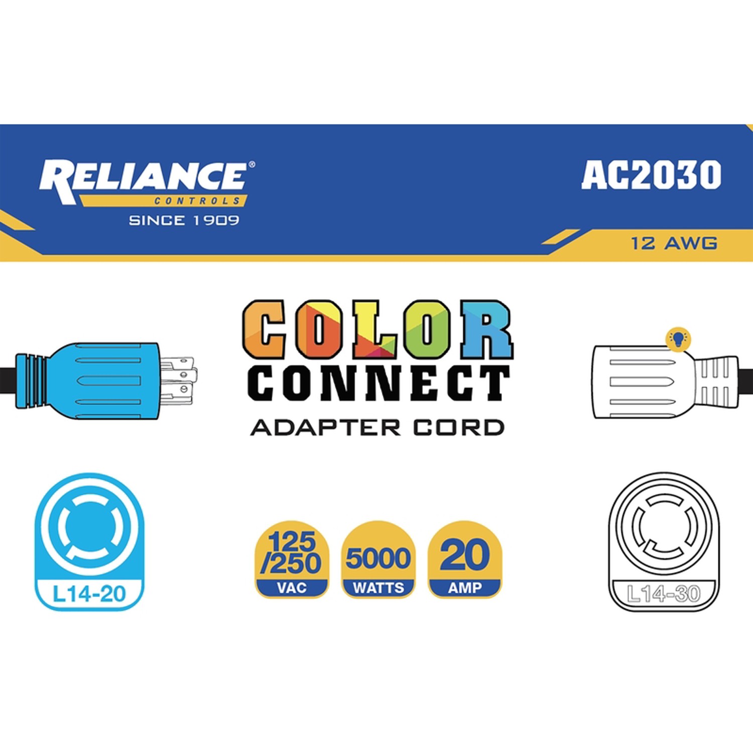 Reliance Controls AC2030 Rubber 120/240V 5000W Outdoor Adapter Cord 12 L in.