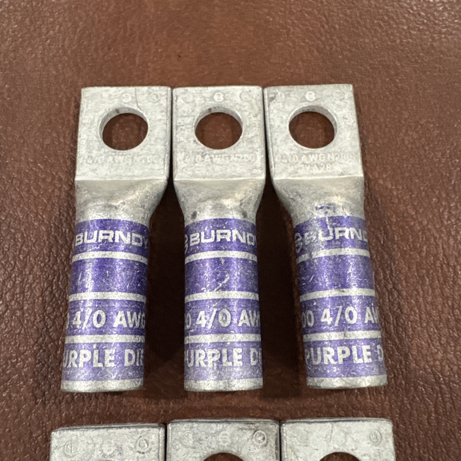 Lot of 6 Burndy YA28: One-Hole Compression Lug, N200 4/0 AWG CU, Purple Die 15