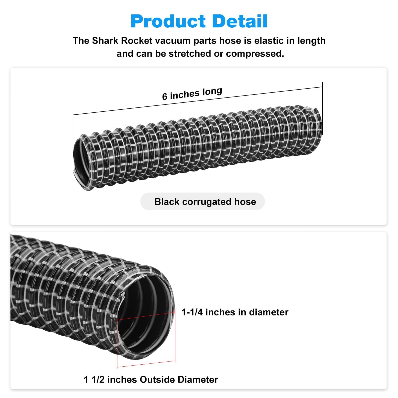 Motorized Lower Nozzle Hose Replacement Shark 6 inches x 1.25 inches, Black