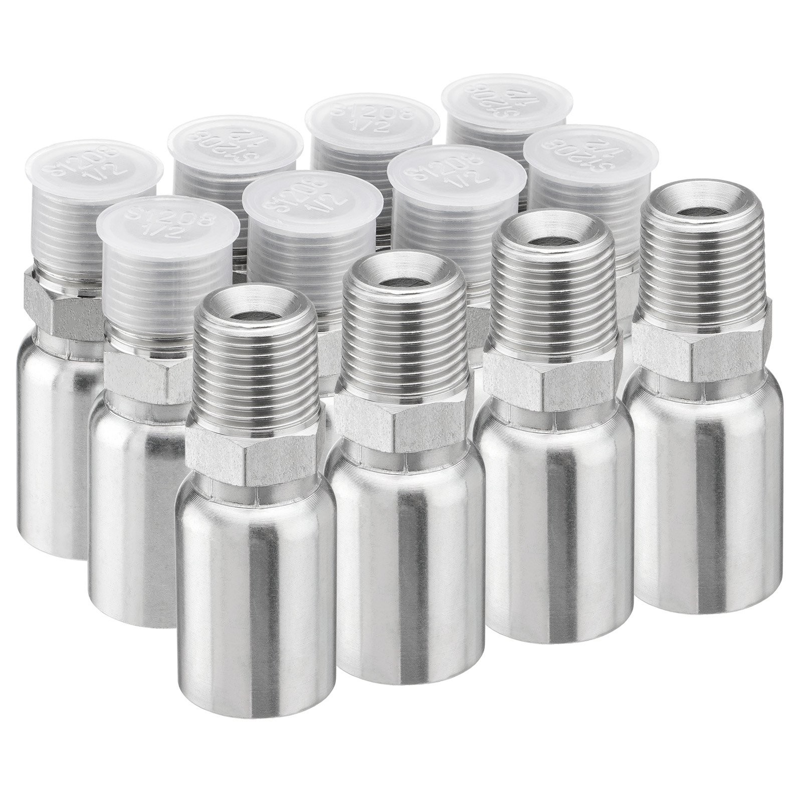 12 Pack 1/2″ I.D. Hose x 1/2″ NPTF Male Hydraulic Hose End Crimp Fittings