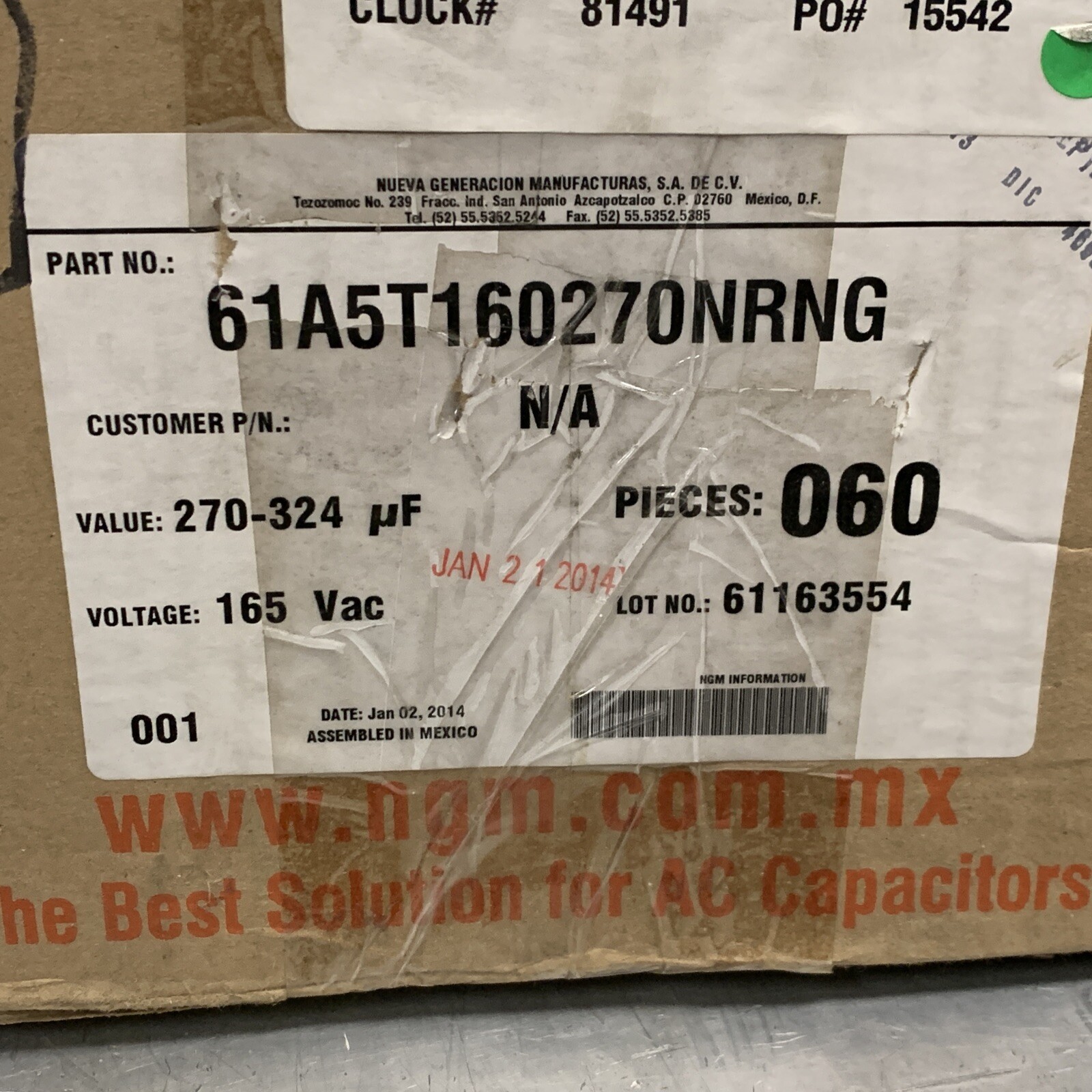 NGM 61A5T160270NRNG Start Capacitor 165VAC 270-324MFD 50/60HZ 40/065/33