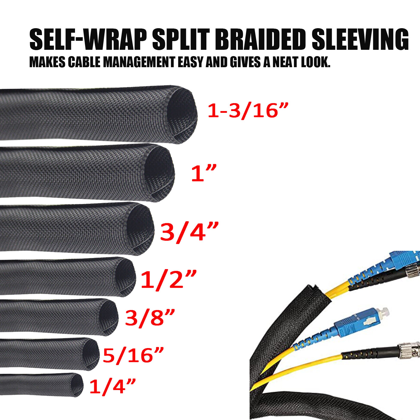 Braided Split-Sleeve Wire Loom for High-Temp Auto Harness Wrapping 5’&28’Length