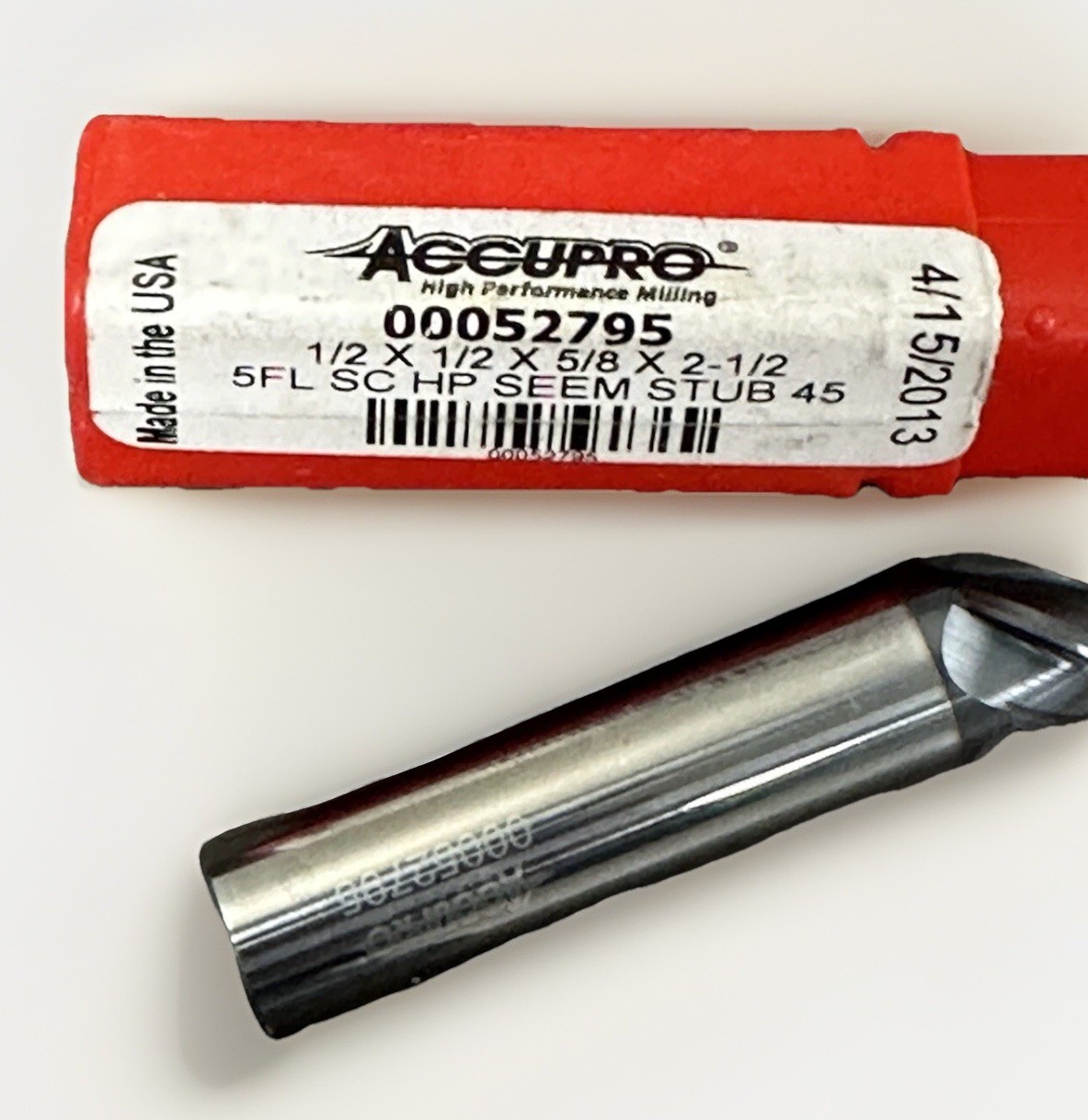 ACCUPRO 00052795 1/2×1/2×5/8×2-1/2 SOLID CARBIDE END MILL 5FL SC HP SS 45 TOOL