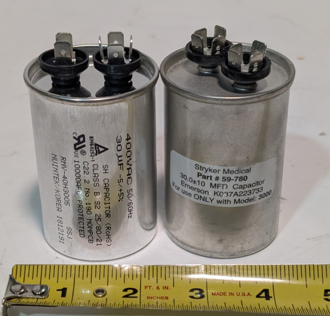 (2) Capacitors: Stryker Medical 59-780/Emerson K037A223733; SH RNV-40H3005, 30μF
