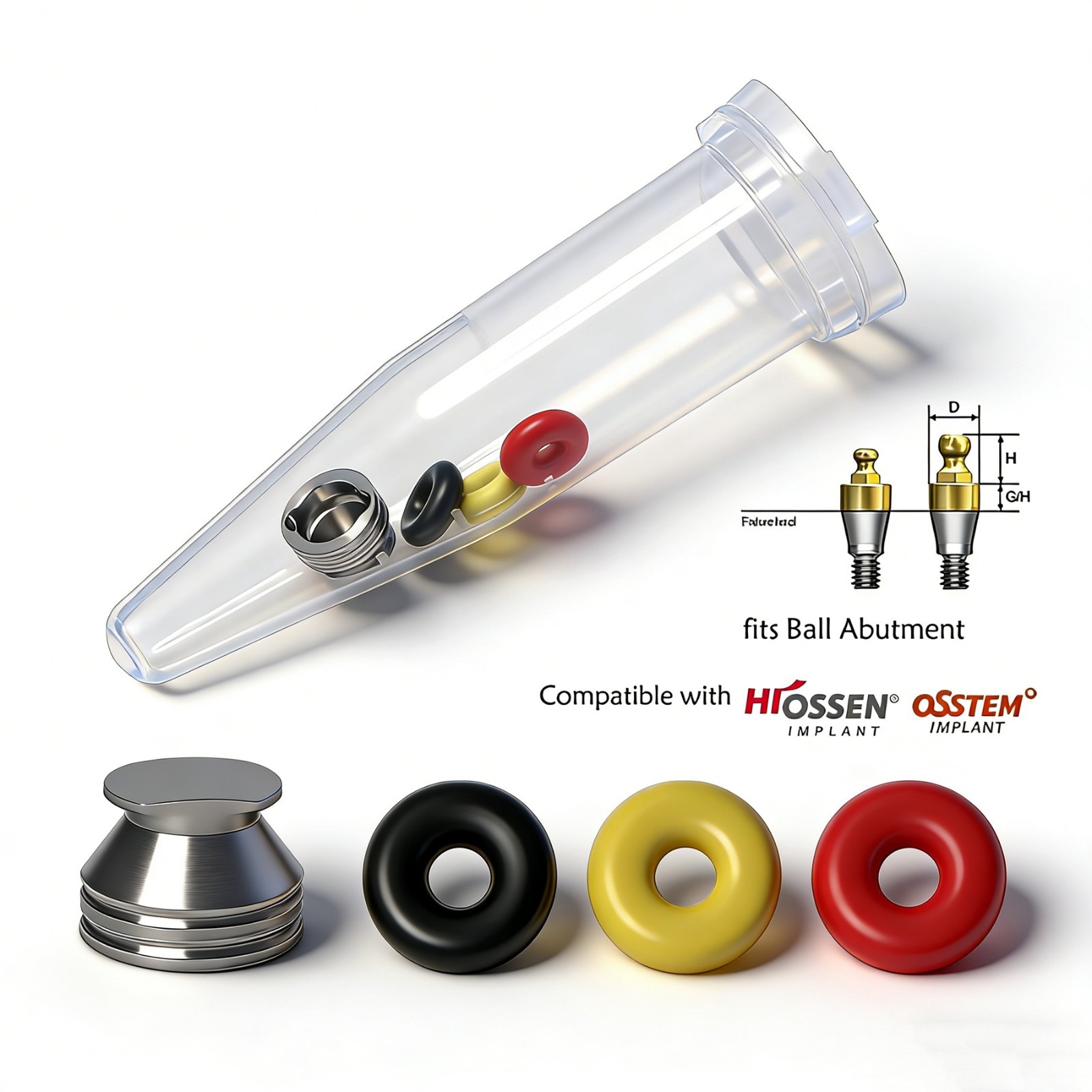 Dental Implant O-ring Retention Cap Kit For Hiossen/Osstem Ball Abutment 4pc/set