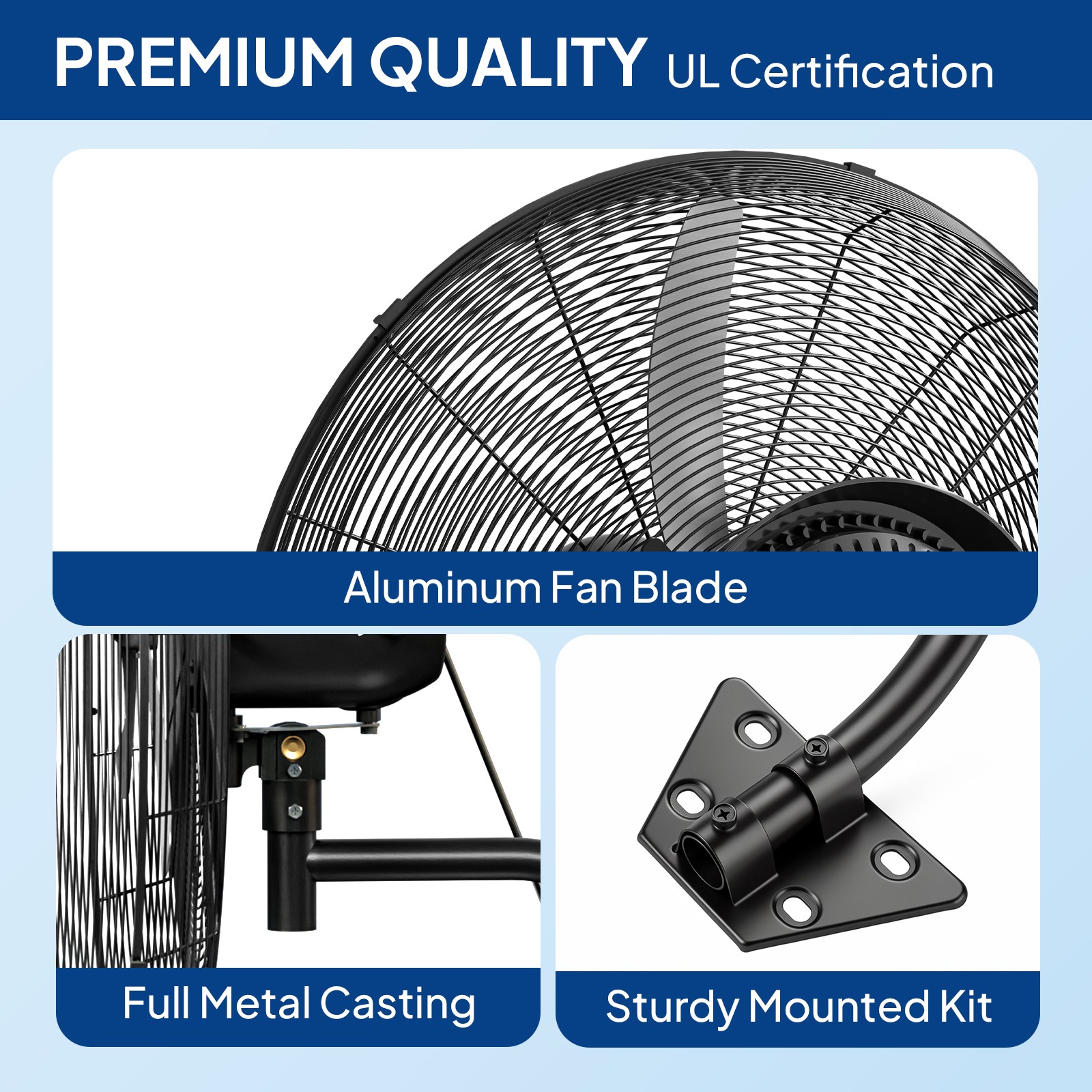 Outdoor Wall-Mount Misting Fan Oscillating Metal Fan 20» 4 Speeds w/Water Tank