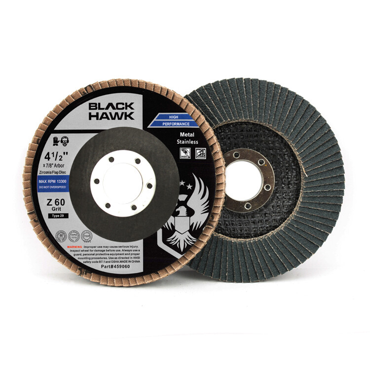 100 Pack 4.5″ x 7/8″ Black Hawk 60 Grit Zirconia Flap Disc Grinding Wheels T29