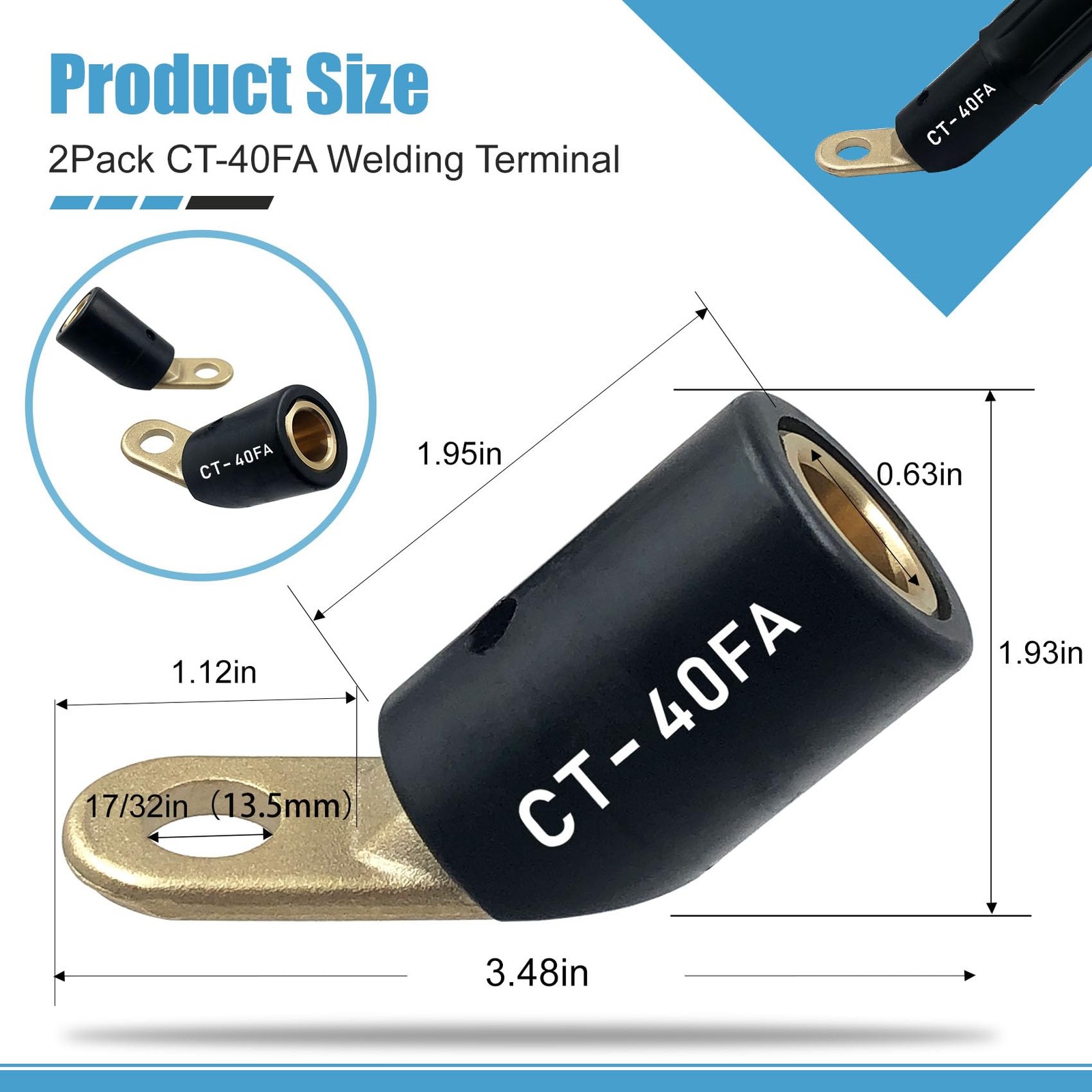 2PCS Welding Lug Terminal Connector Adapter for Lenco LC-40/LC-40HD 17/32 45°