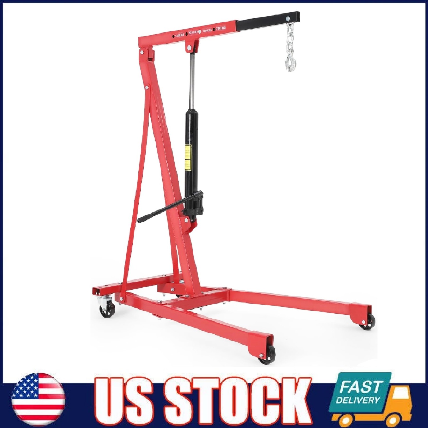 Hydraulic Engine Hoist ,1.5 Ton Portable Cherry Picker Shop Crane Lift 3000 LBS