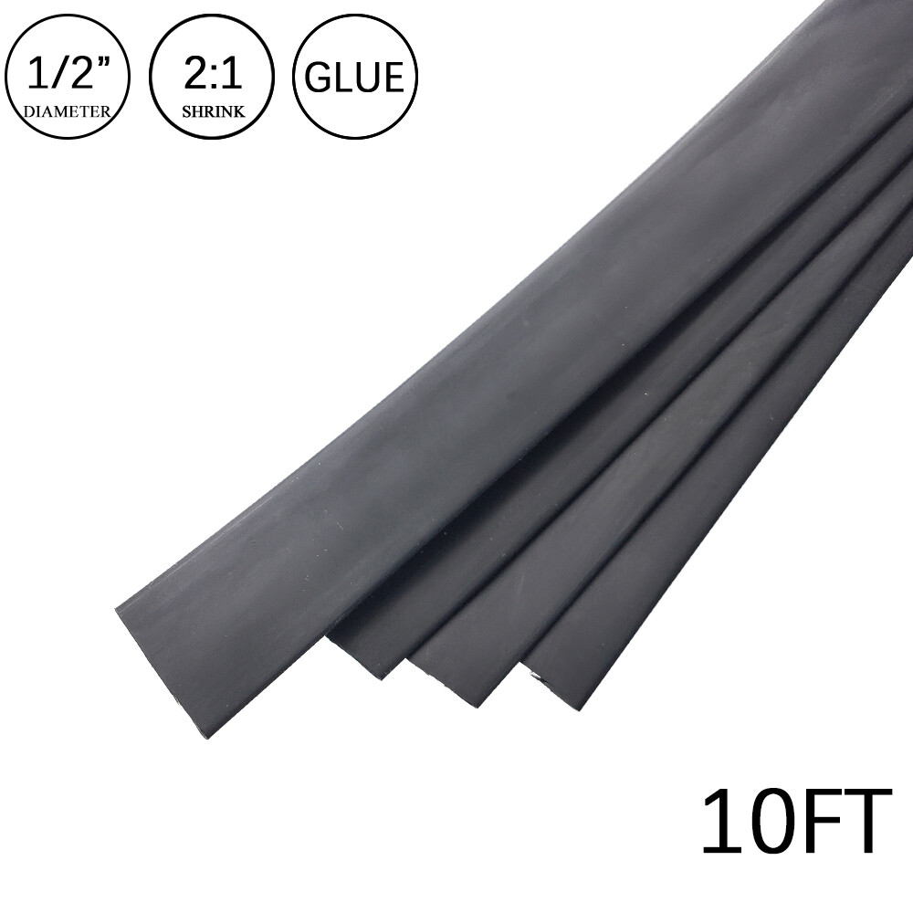 2:1 Heat Shrink Tubing 1/2″ 10FT Black Glue Waterproof Dual Wall Wires Wrap