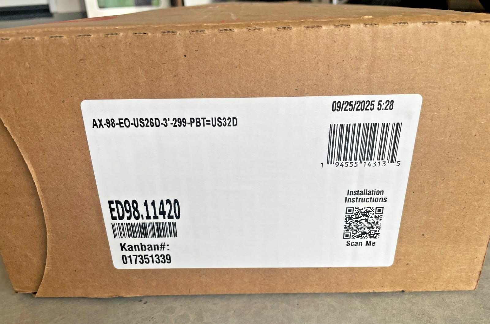 Von Duprin AX-98-EO-US26D-3′ 299-PBT=US32D Panic Exit Device | New Uninstalled