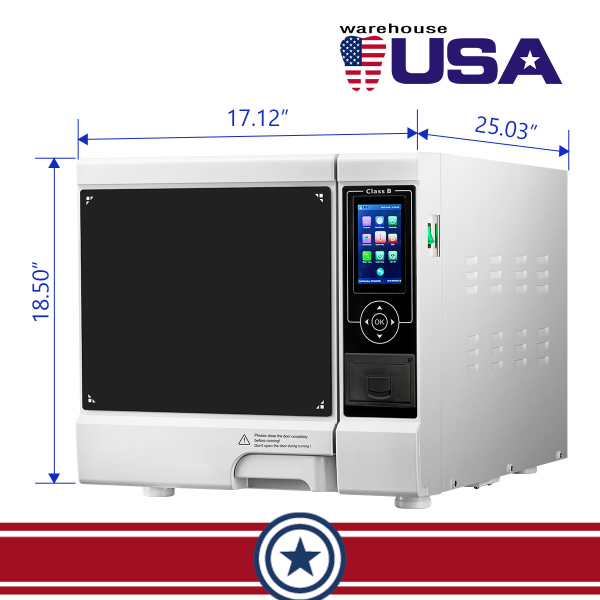 22L Class B Dental Autoclave Vacuum Pressure Steam Sterilizer Built-in Printer