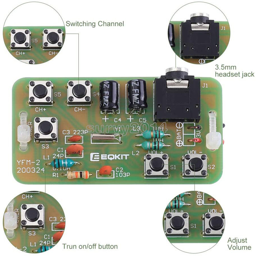 NEW 76-108MHz DC 2.7-3.3V DIY FM Radio Stereo Radio Kits Radio Practice Kit