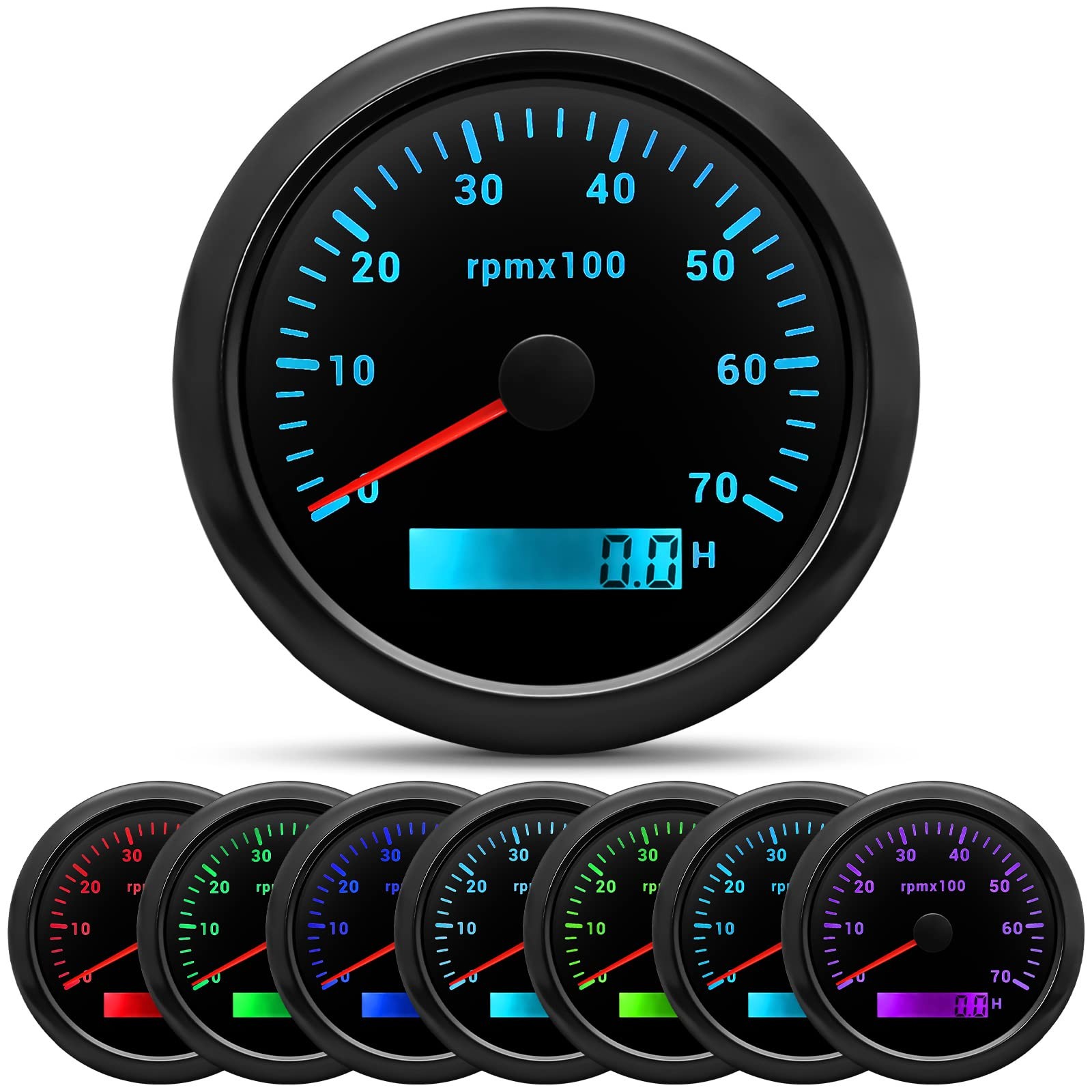 Tachometer Boat 7000 RPM Gauge 85mm 3-3/8″ 7 Color for Car AUTO Truck 9-32V (…