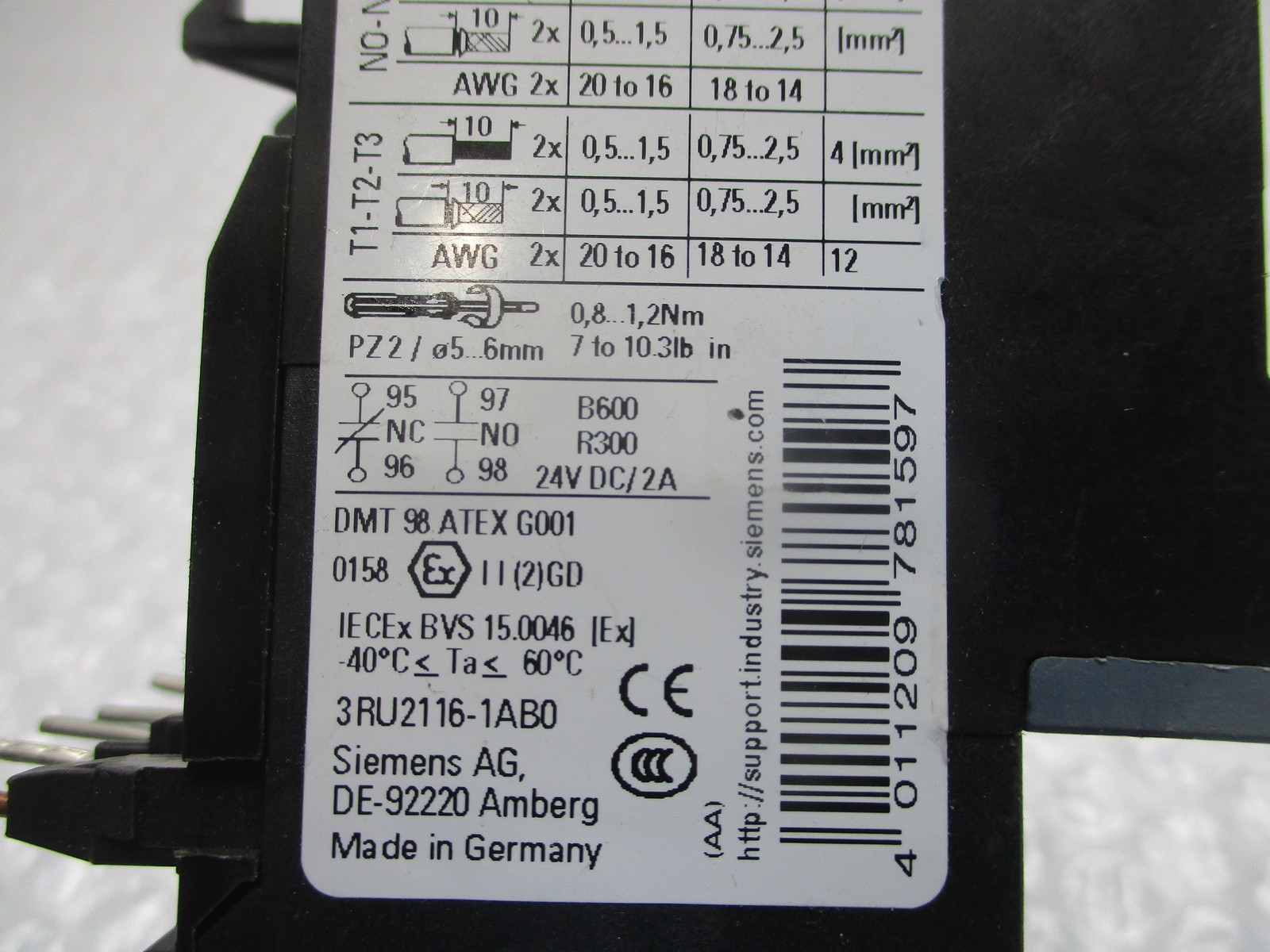SIEMENS 3RU2116-1AB0 OVERLOAD RELAY 1.1-1.6AMP NSNP