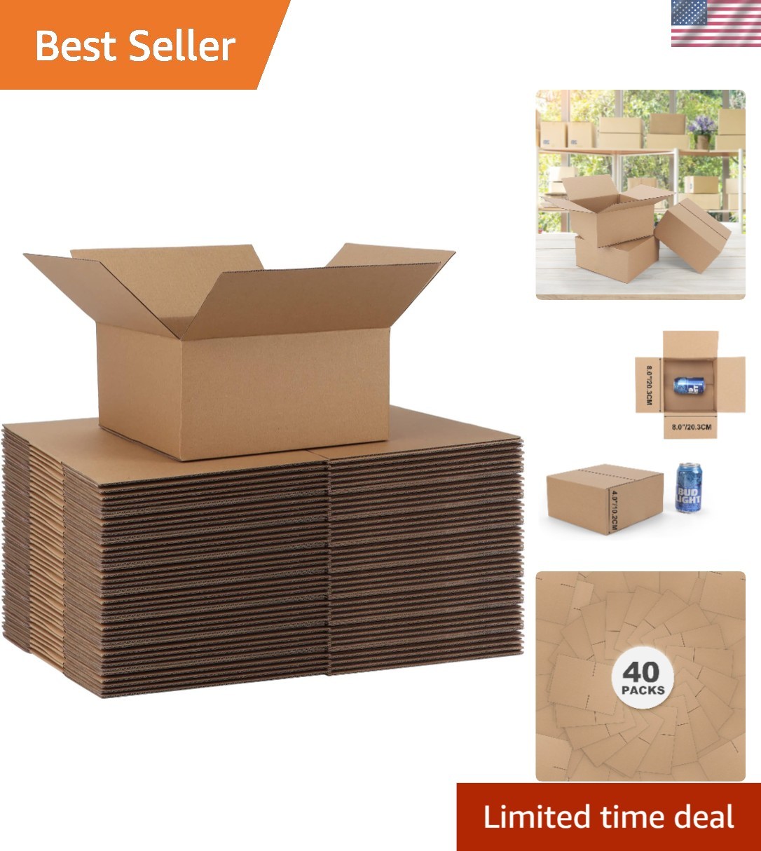 Eco-Friendly 40 Count 8x8x4 Cardboard Shipping Boxes – Sturdy Packaging Solution