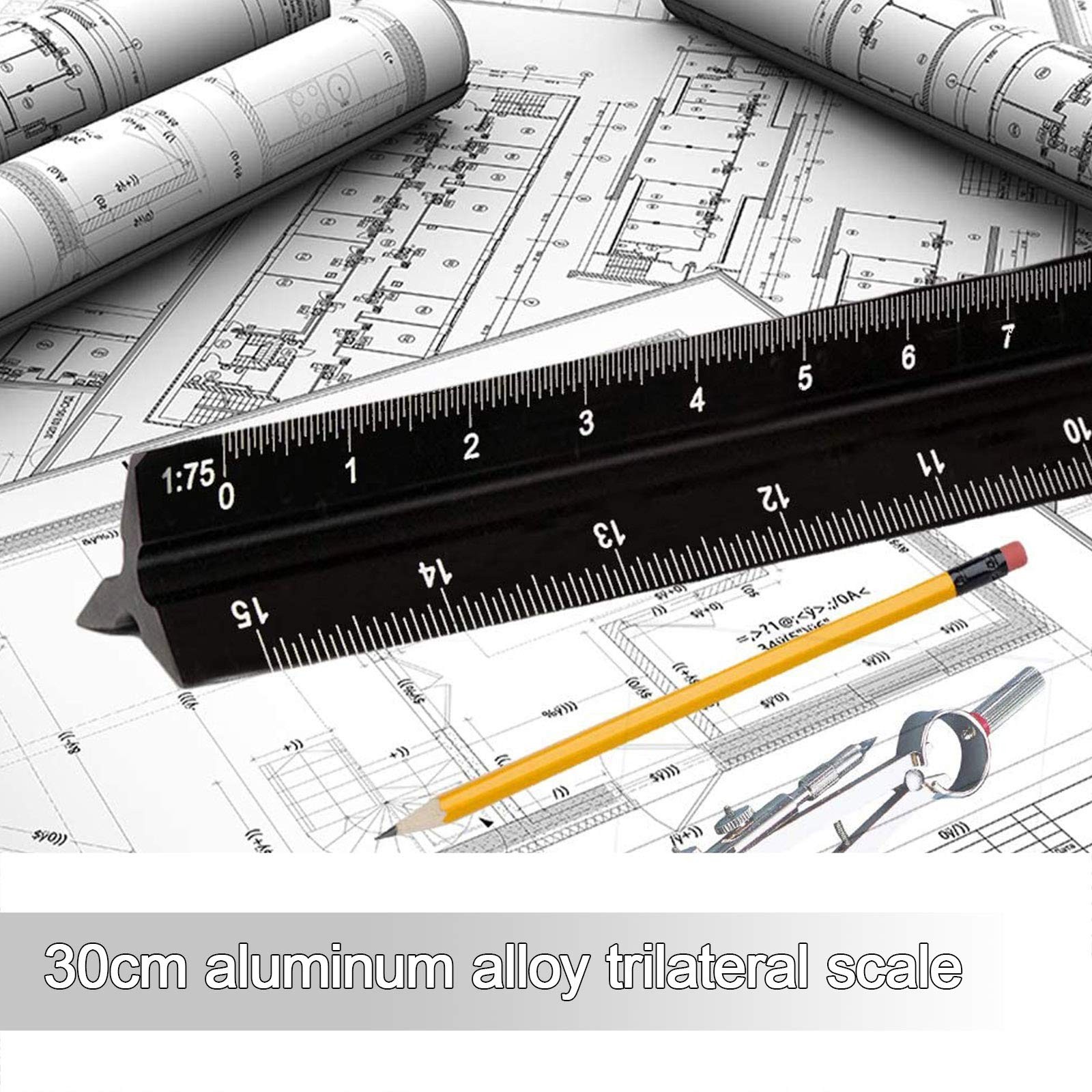 Triangular Ruler, 30 Inches, Black Aluminum Alloy, Metric Ruler 120, 12…