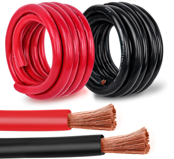 Cable de Batería 2 AWG, 15FT Rojo + 15FT Negro, Cobre OFC, para Automóvil y Sola