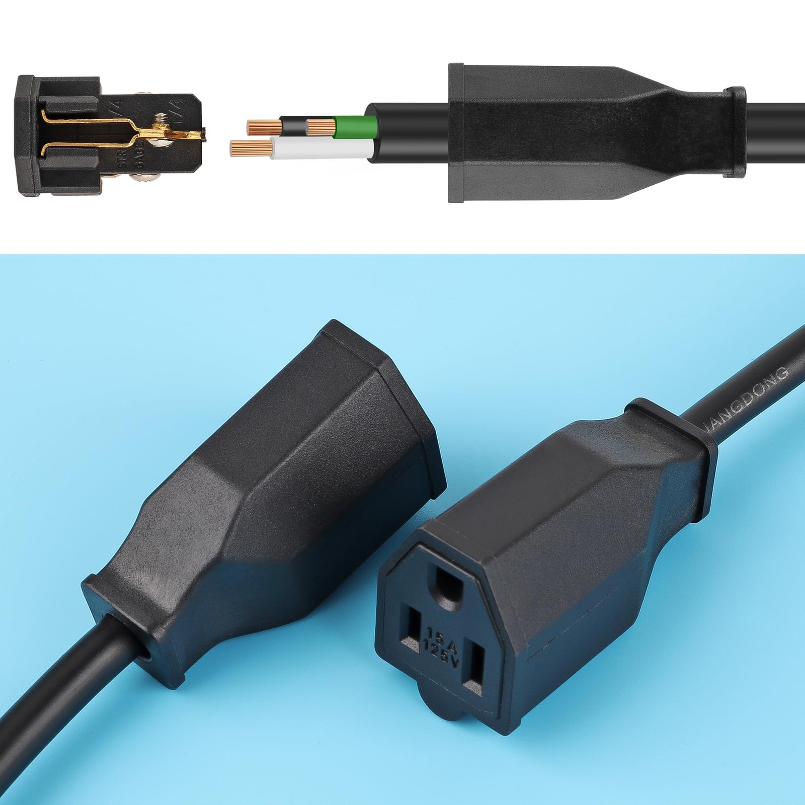 TENINYU 2-Pole, 3 Wire Grounding Plug Female Extension Cord Straight Blade Plug