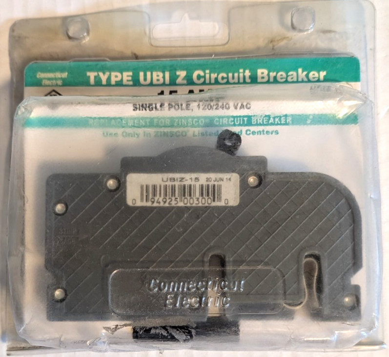 Zinsco UBIZ-15 Circuit Breaker Single Pole 120/240 VAC 15 AMP – New