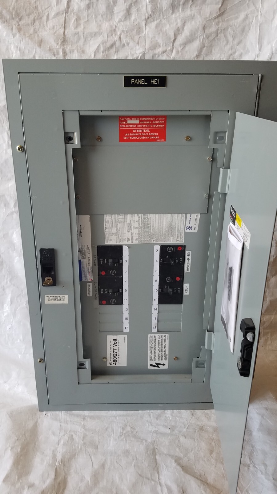 AEU3182RCX GE 225 Amp 480Y/277V 3Ø 4W 18ct. N1 Main Lug Panel w/ 4 TEY Breakers