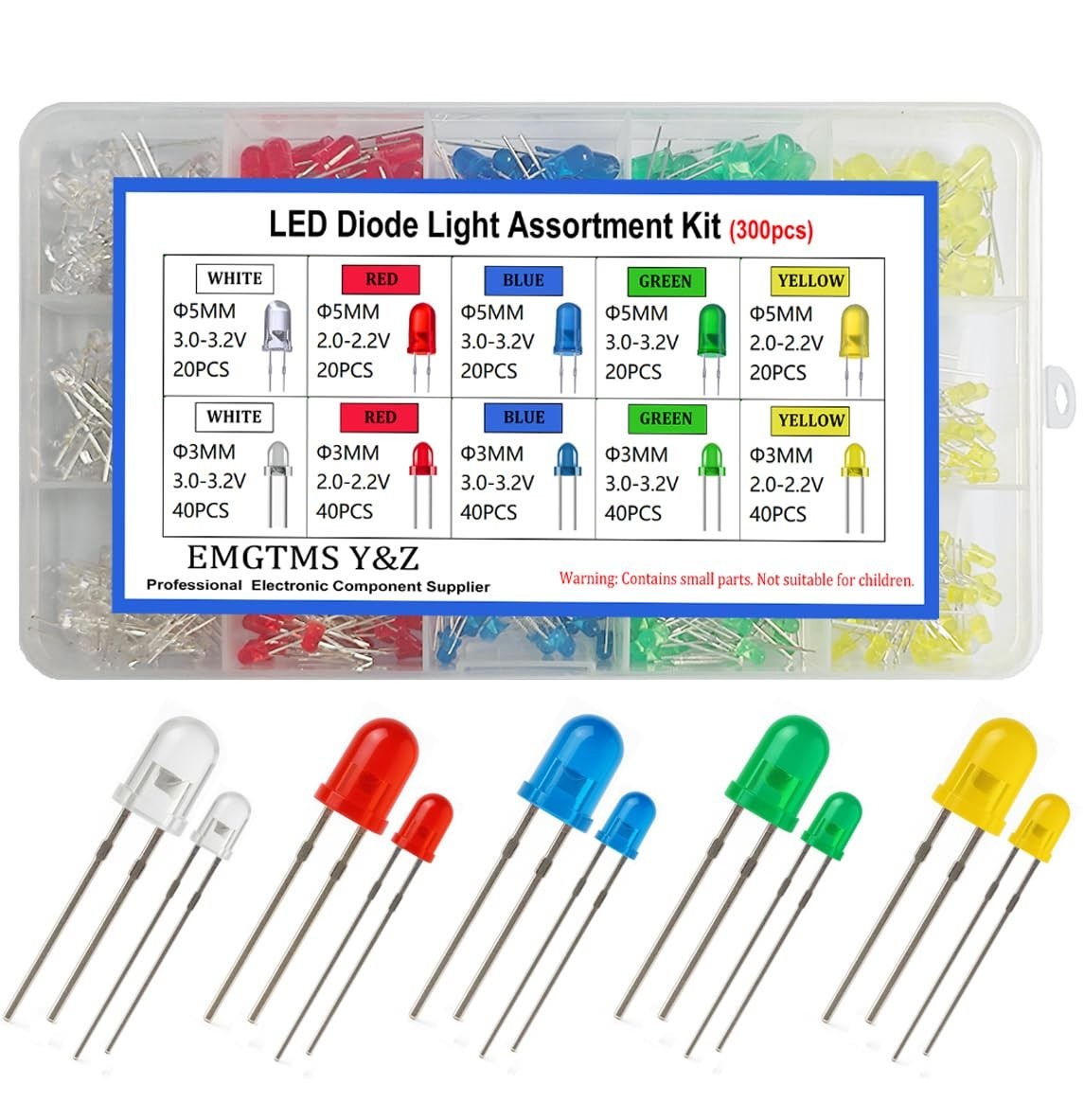LED Diode Assortment Kit 300Pcs 3mm 5mm 5 Colors Bright LEDs for Arduino DIY