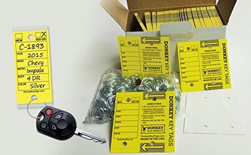 Donkey Key Tags Laminated Self-Protecting 250 Tags Per Box with Metal Rings Y…