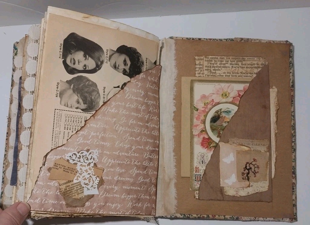Junk Journal Antique Vtg. Ephemera Handmade Book Lg 9.5″x6.5″ Mother’s Day Gift